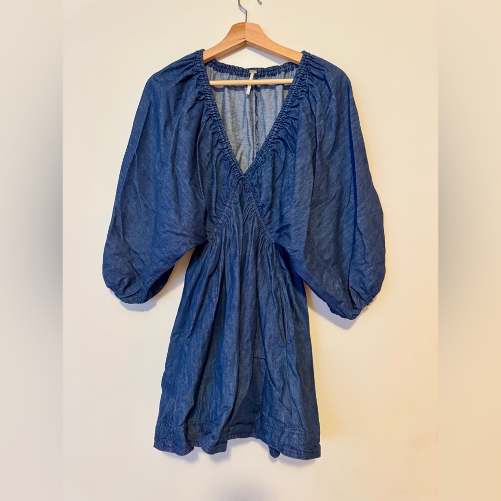 Free People Denim Puff Sleeve Mini Dress